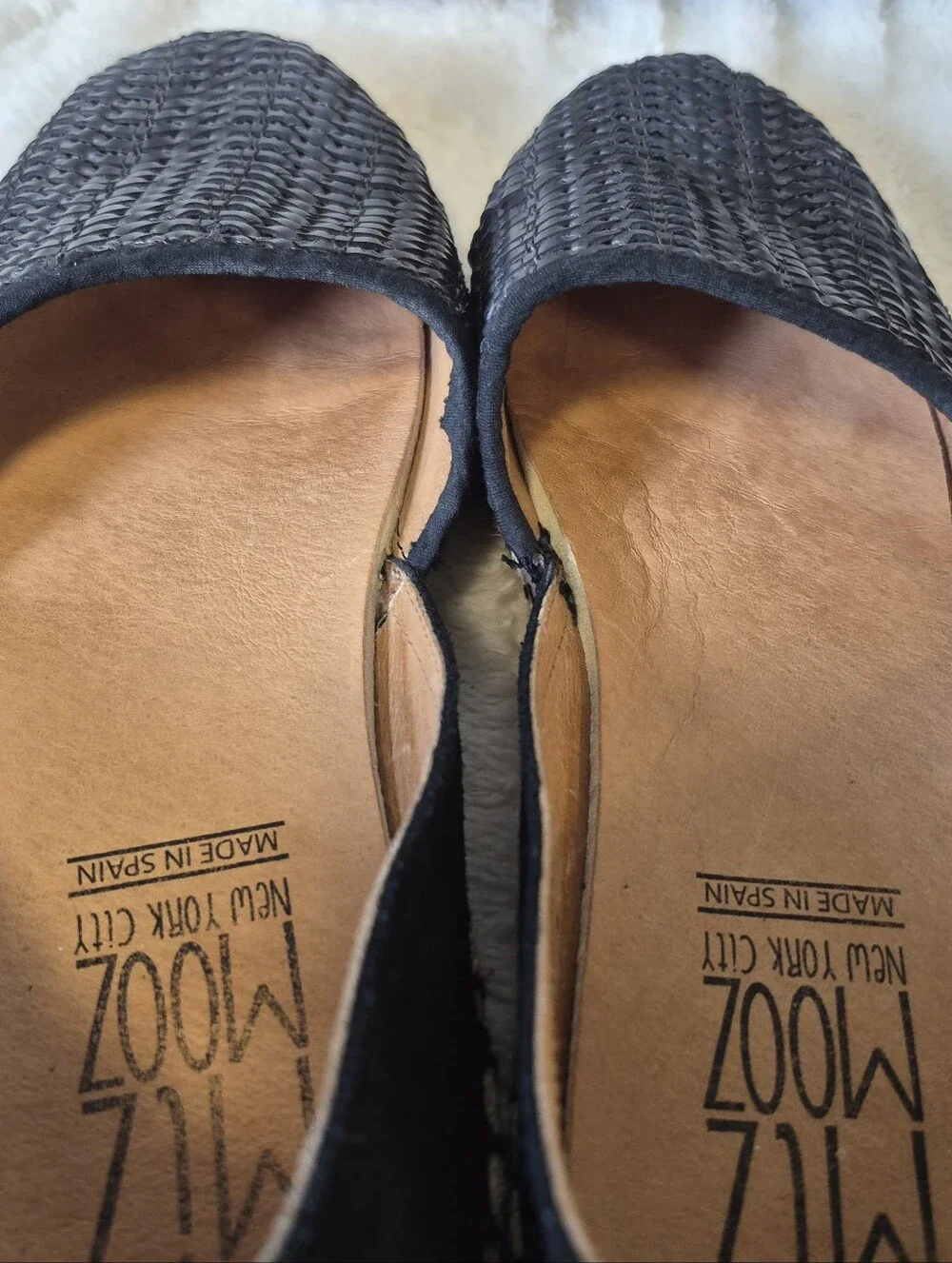 Miz Mooz Cindy Espadrilles Black Woven Leather D'Orsay Flats Women's Sz 10 US